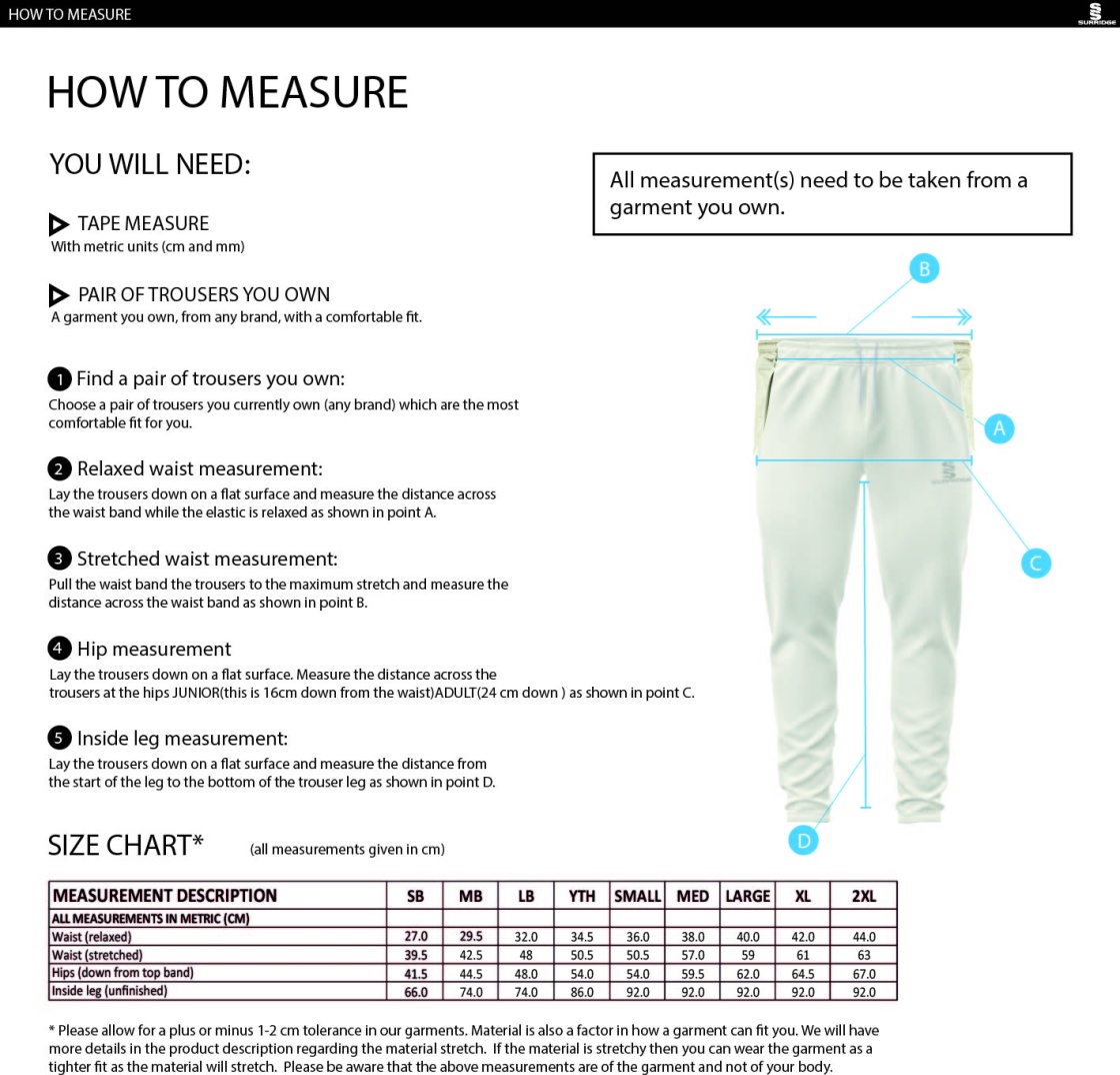 Edmonton CC Blade Playing Pants - Black - Size Guide