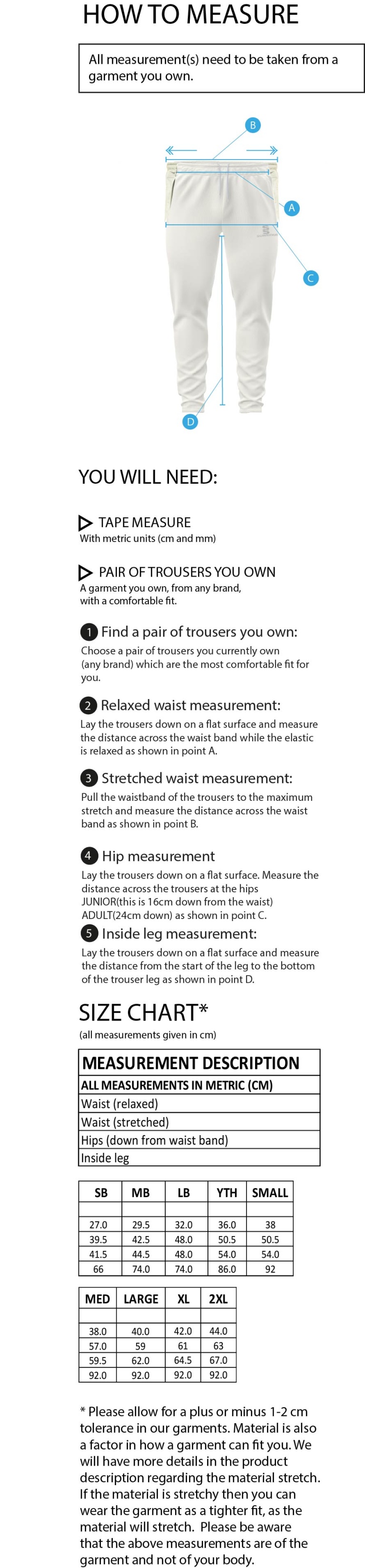 Edmonton CC Blade Playing Pants - Black - Size Guide