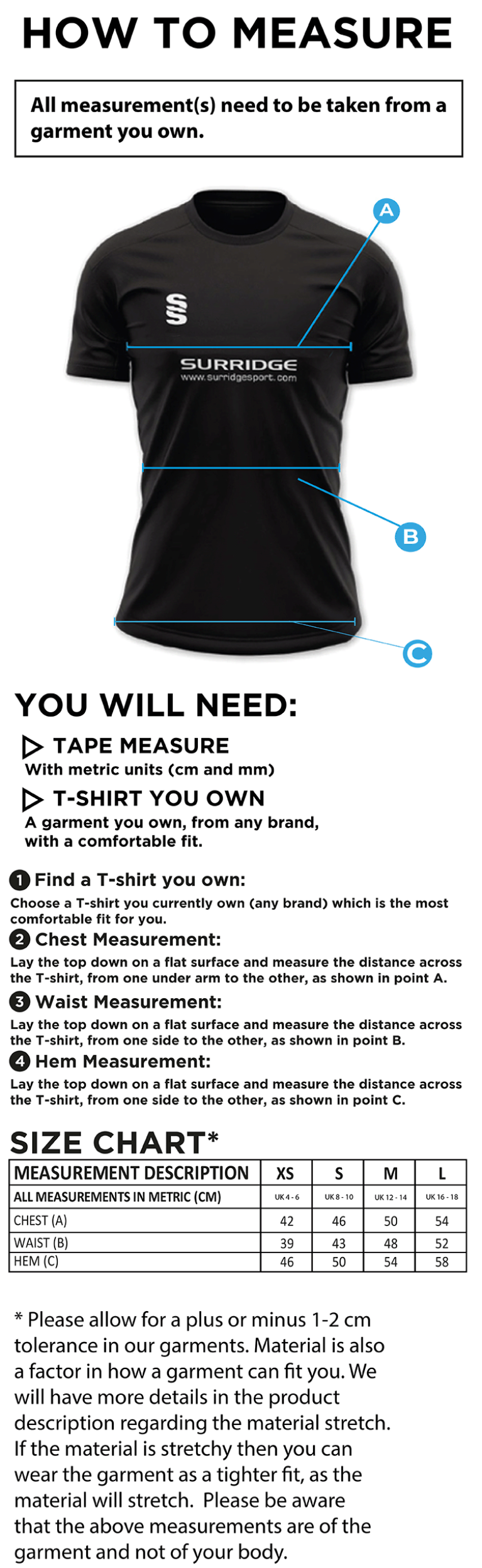Edmonton CC Women's Dual Shirt - Size Guide