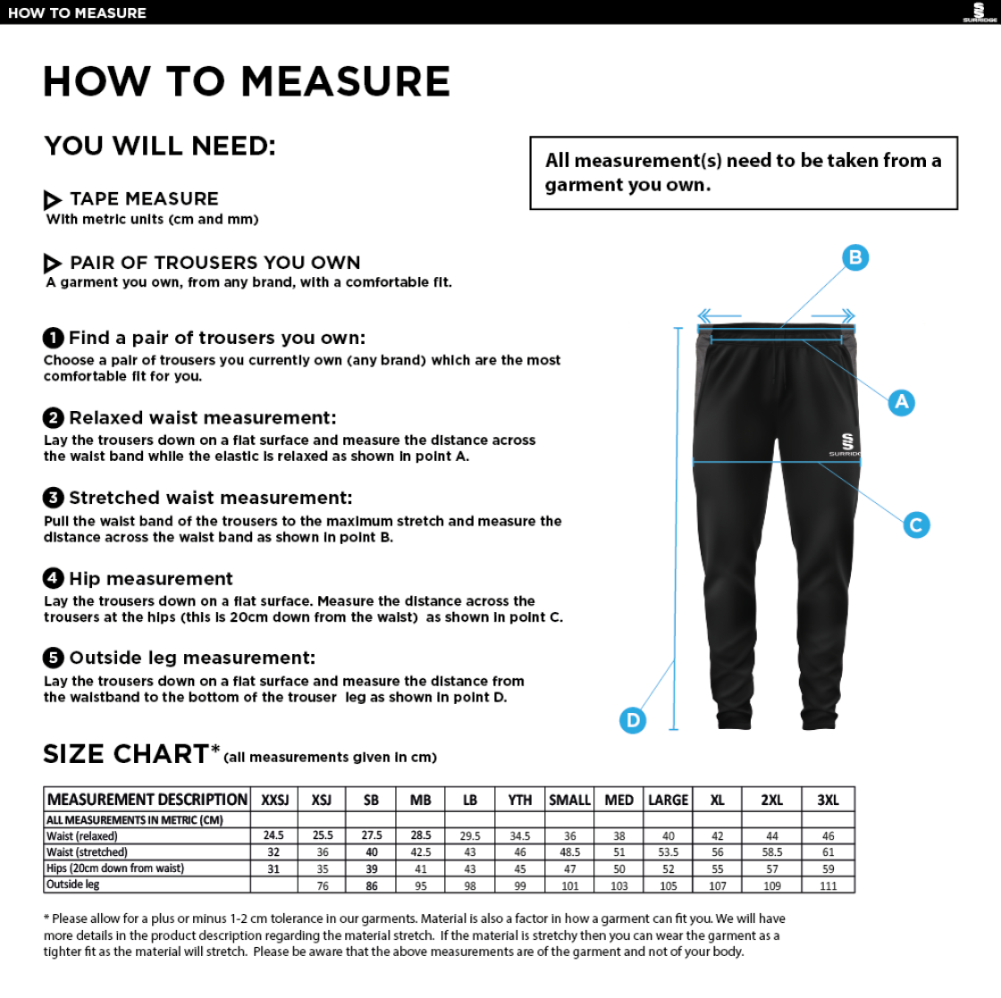 Edmonton CC Tek Slim Pant - Size Guide