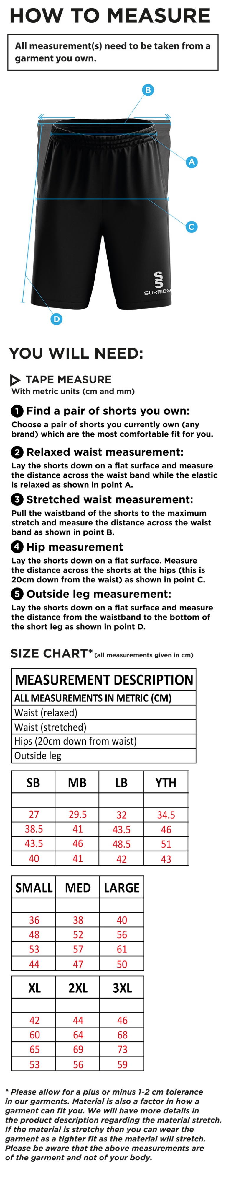 Edmonton CC Blade Shorts Black - Size Guide