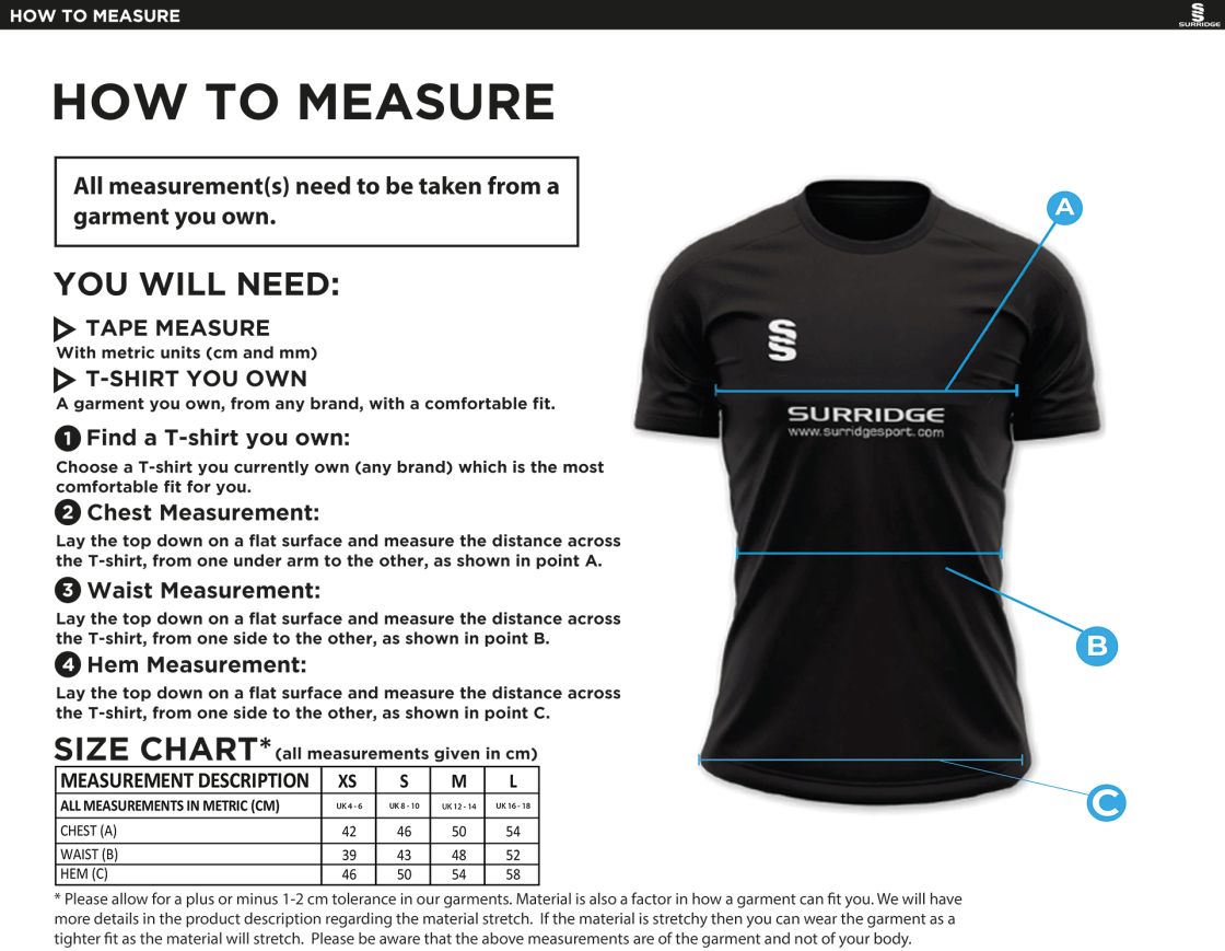Edmonton CC Women's Dual Polo Shirt - Size Guide