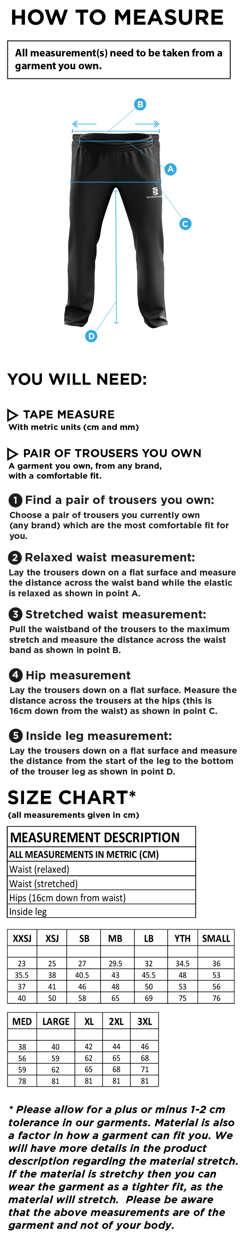 Edmonton CC Poplin Track Pant - Size Guide
