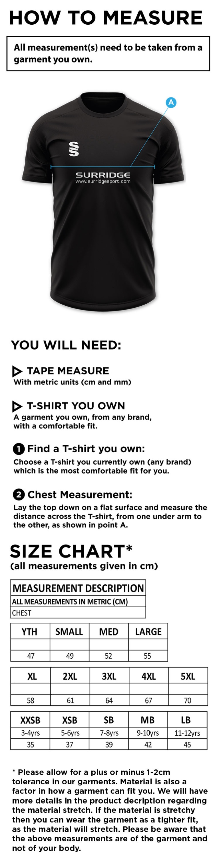 Edmonton CC Dual Polo Shirt - Size Guide