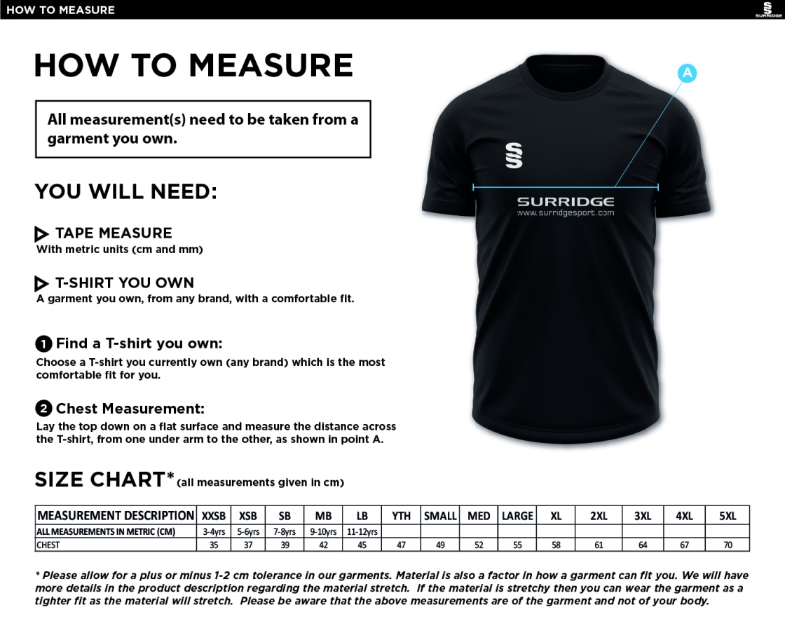 Edmonton CC Dual Polo Shirt - Size Guide