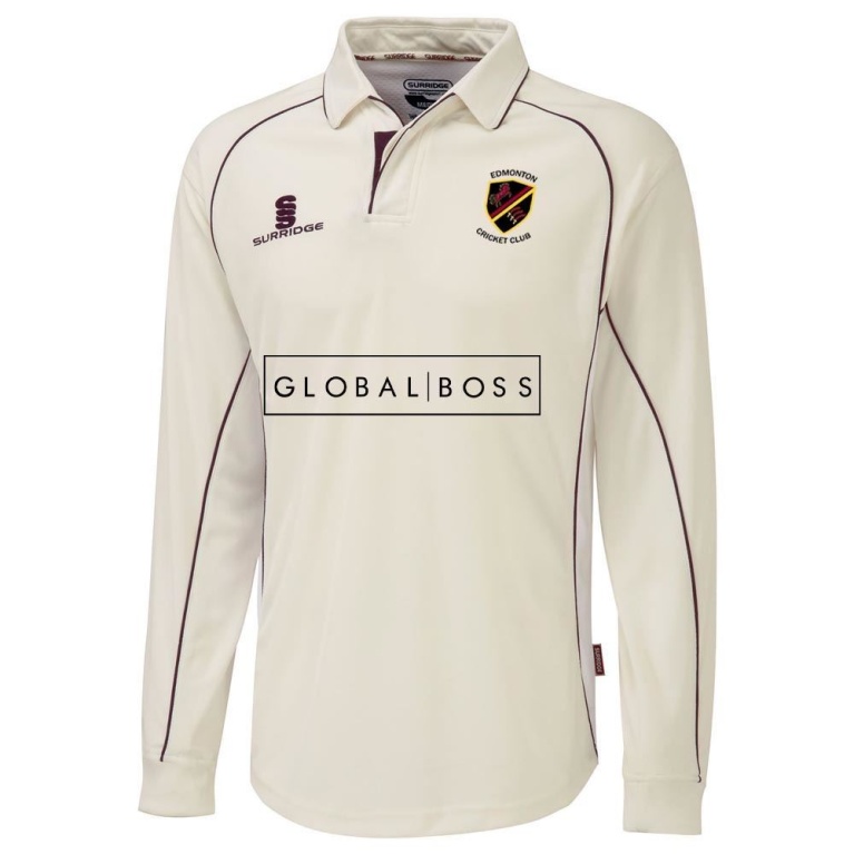 Edmonton CC Premier Long Sleeve Maroon Trim Shirt